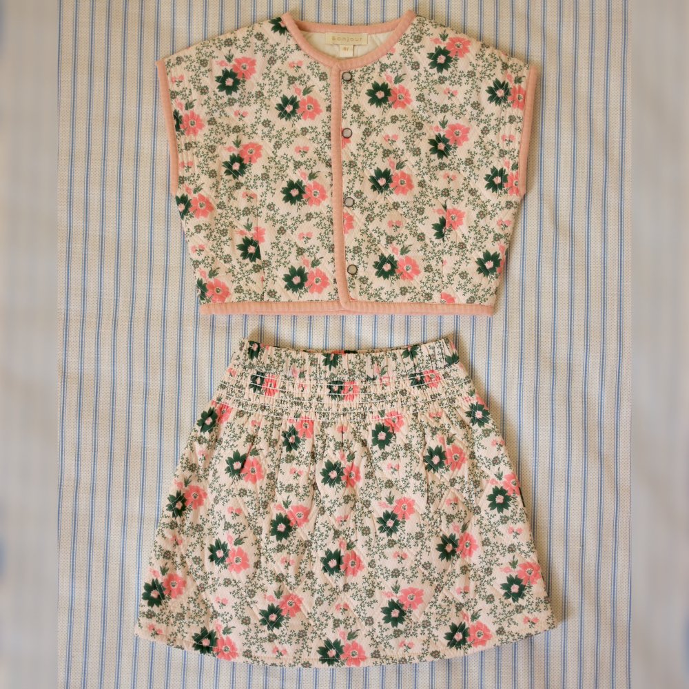 <img class='new_mark_img1' src='https://img.shop-pro.jp/img/new/icons14.gif' style='border:none;display:inline;margin:0px;padding:0px;width:auto;' />set quilted skirt&top - prairie in bloom print
