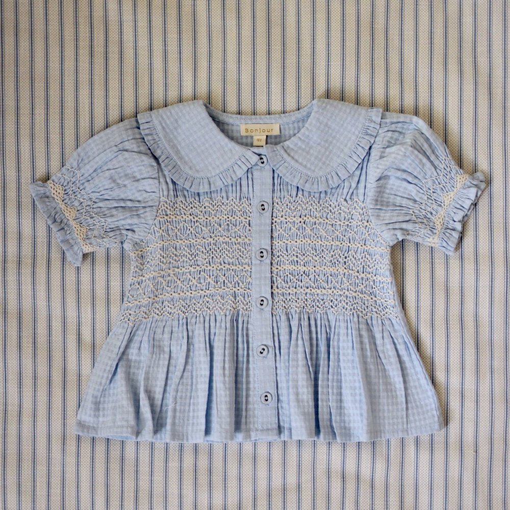 <img class='new_mark_img1' src='https://img.shop-pro.jp/img/new/icons14.gif' style='border:none;display:inline;margin:0px;padding:0px;width:auto;' />baby kids handsmock blouse - light blue organic check voile