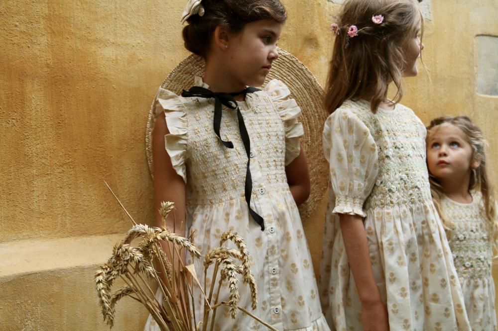 smock blouse short sleeves - flower lurex ecru chanderi