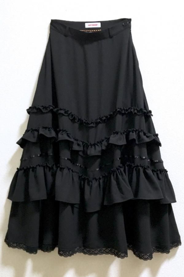 ★2024SS新作★BINARY01★Raon frill check long skirt FRILL LONG SKIRT CHECK /BK /ORG / RED - ARTWARP