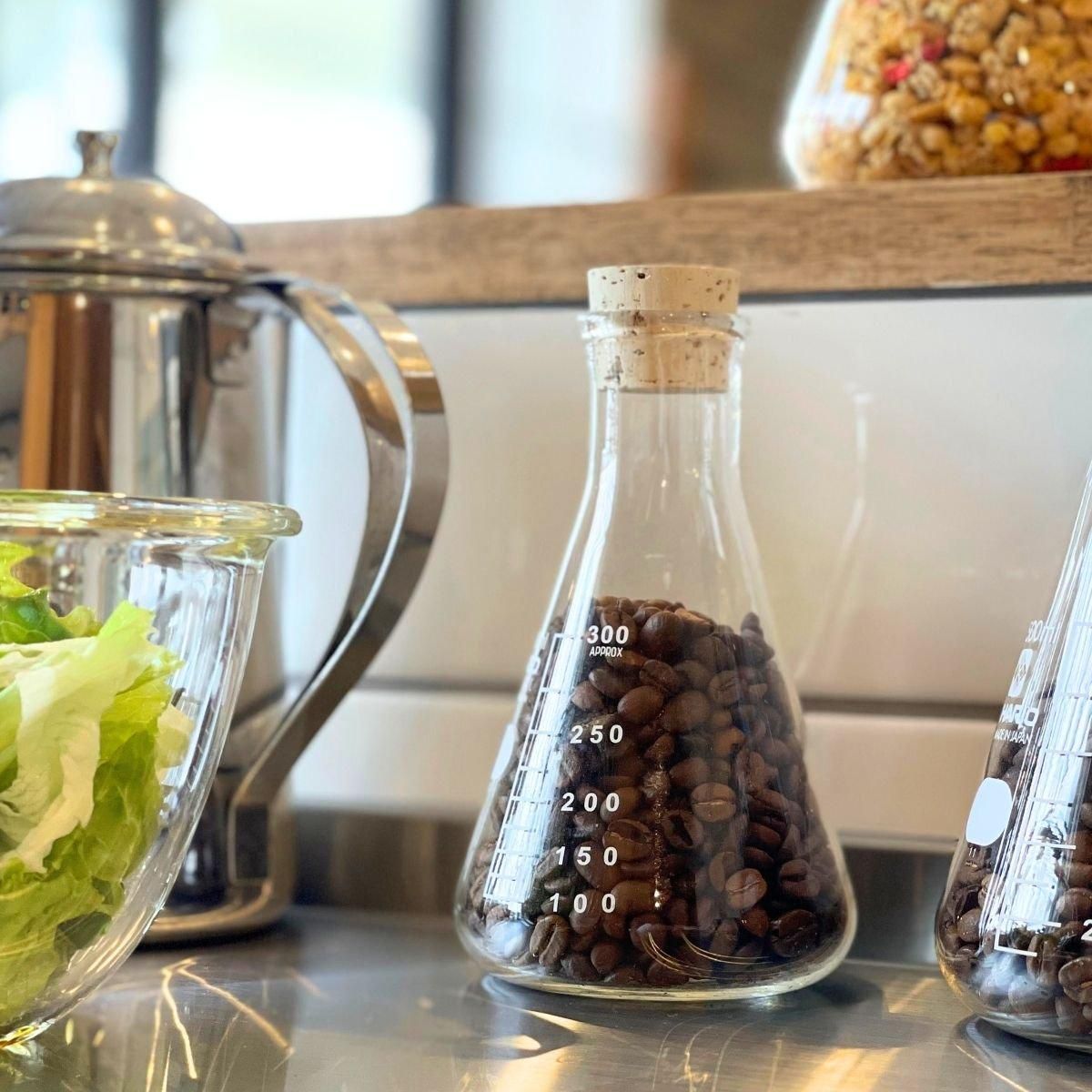 木製コーヒー豆ラック 3つのガラス瓶付き