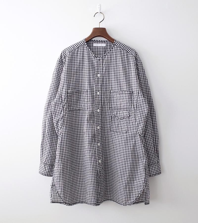 homspun 80/1ギンガム ロングシャツ ホワイト×ブラック