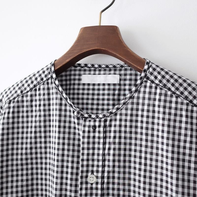 homspun 80/1ギンガム ロングシャツ ホワイト×ブラック