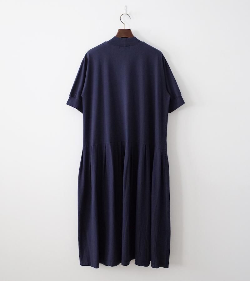 homspun ホームスパン 天竺ハイネック半袖ワンピース ネイビー