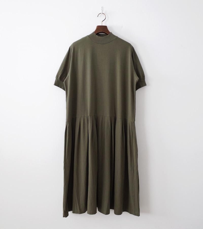 homspun 天竺ハイネック半袖ワンピース カーキ