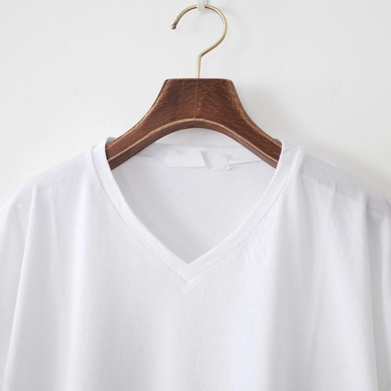 homspun ホームスパン 40/1フライス VネックギャザースリーブTシャツ サラシ