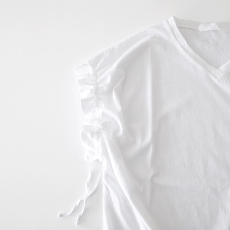 homspun ホームスパン 40/1フライス VネックギャザースリーブTシャツ サラシ