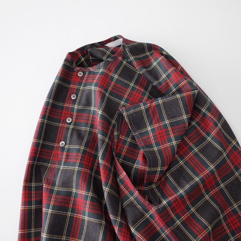 homspun ウールタータン ワンピース チャコール×レッド