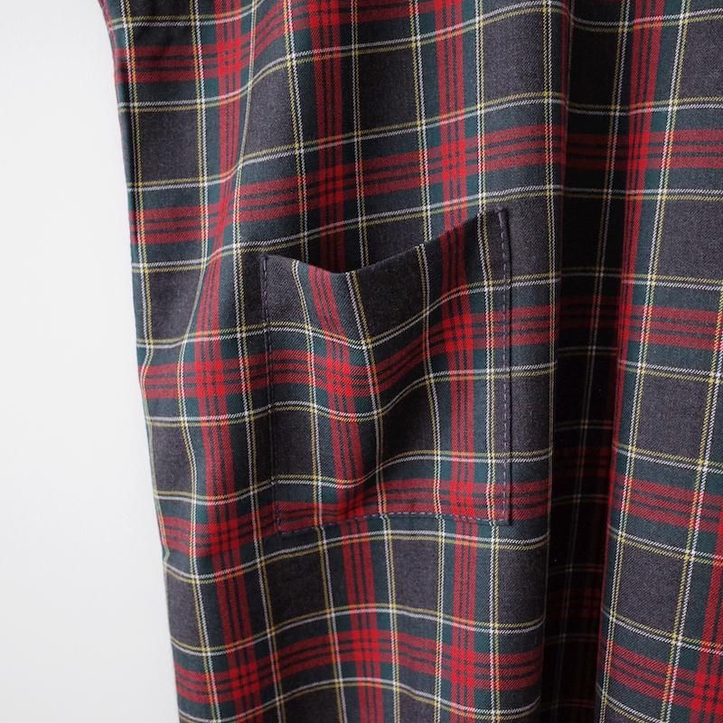 homspun ウールタータン ワンピース チャコール×レッド