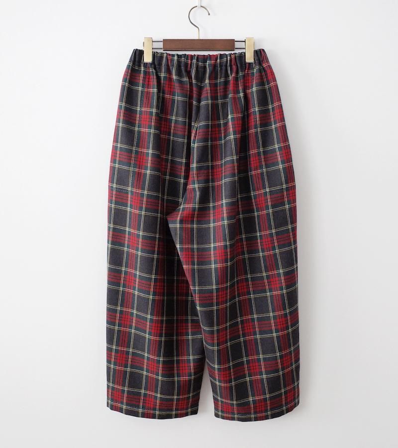 homspun ウールタータン ギャザーパンツ チャコール×レッド