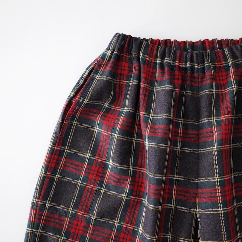 homspun ウールタータン ギャザーパンツ チャコール×レッド