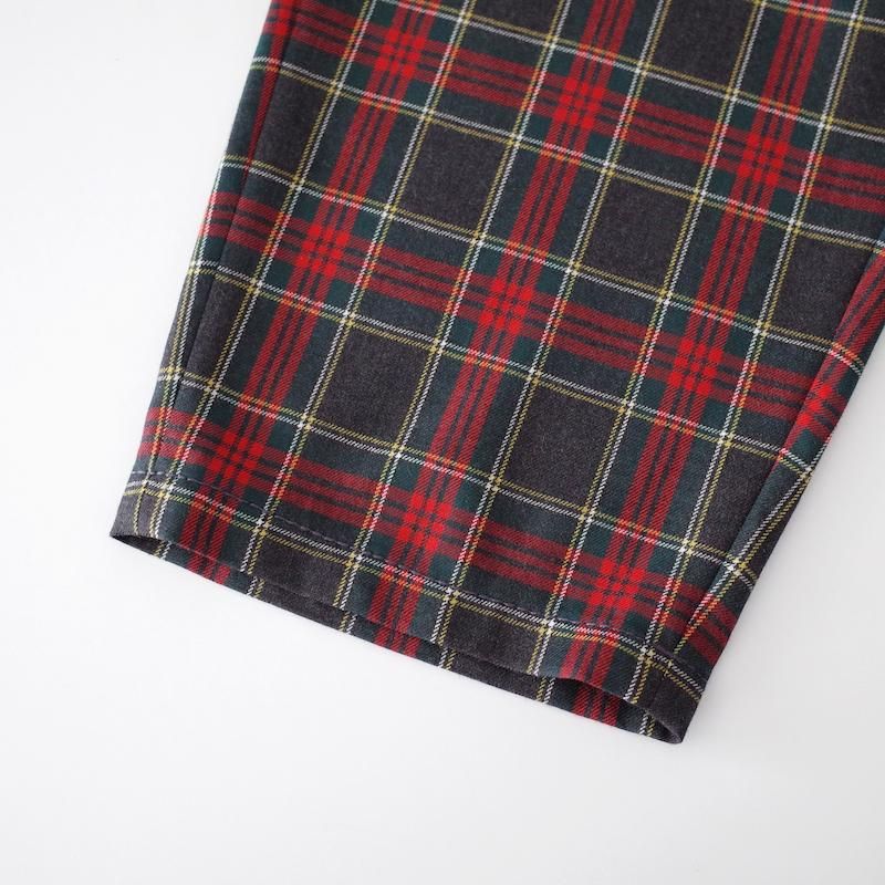 homspun ウールタータン ギャザーパンツ チャコール×レッド