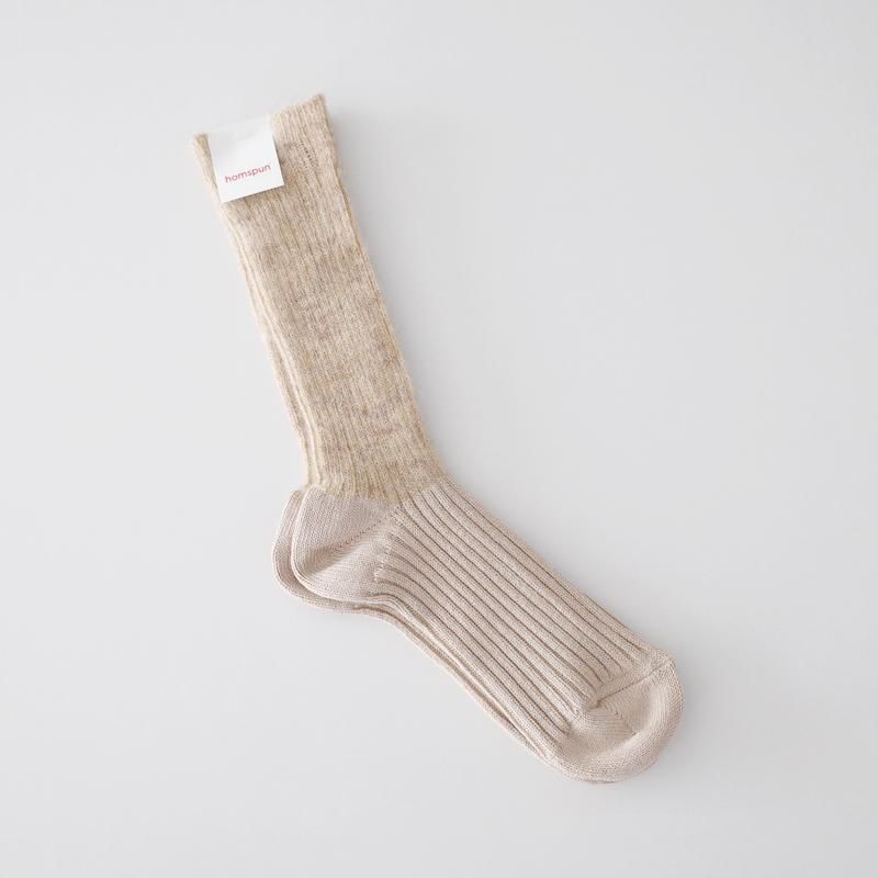 homspun モヘアコットンソックス オートミール