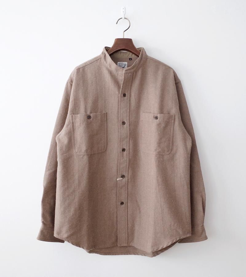orSlow Stand Collar Shirt Cotton Wool Khaki