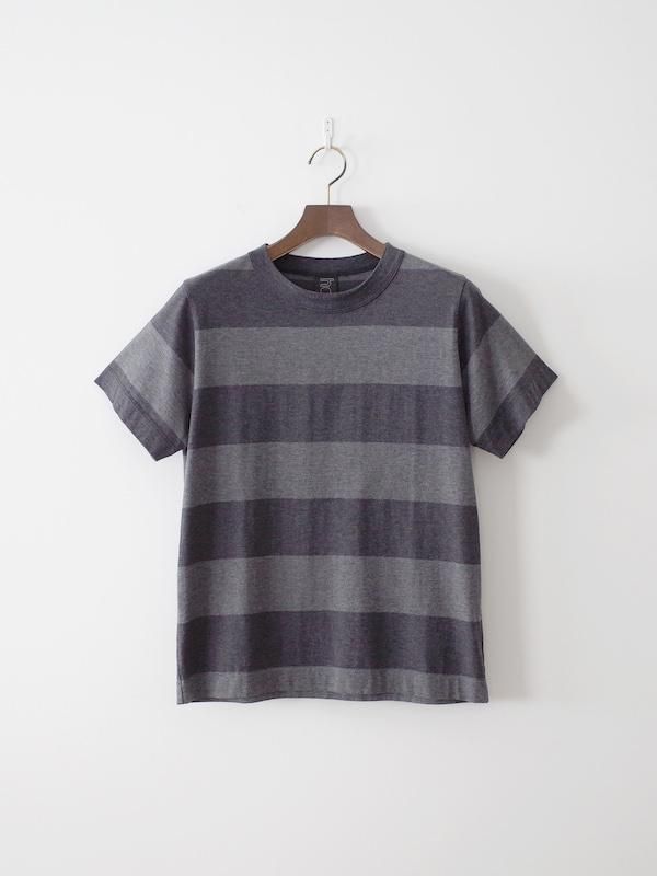homspun 60/2 天竺太ボーダー半袖Tシャツ TOPチャコール × TOP
