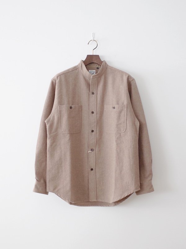 SALE】orSlow Stand Collar Shirt Cotton Wool - Khaki