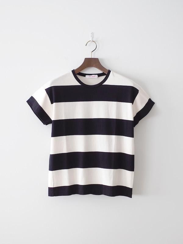 格安SALEスタート！ homspun 天竺太ボーダー半袖プルオーバー（Tシャツ）ブラック Tシャツ(半袖/袖なし)