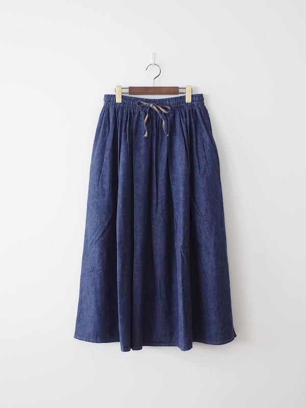 orSlow Long Length Gather Skirt - Denim One Wash