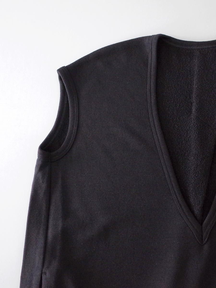 ゴーシュ スーパー120's 裏毛 Vネックワンピース ブラック