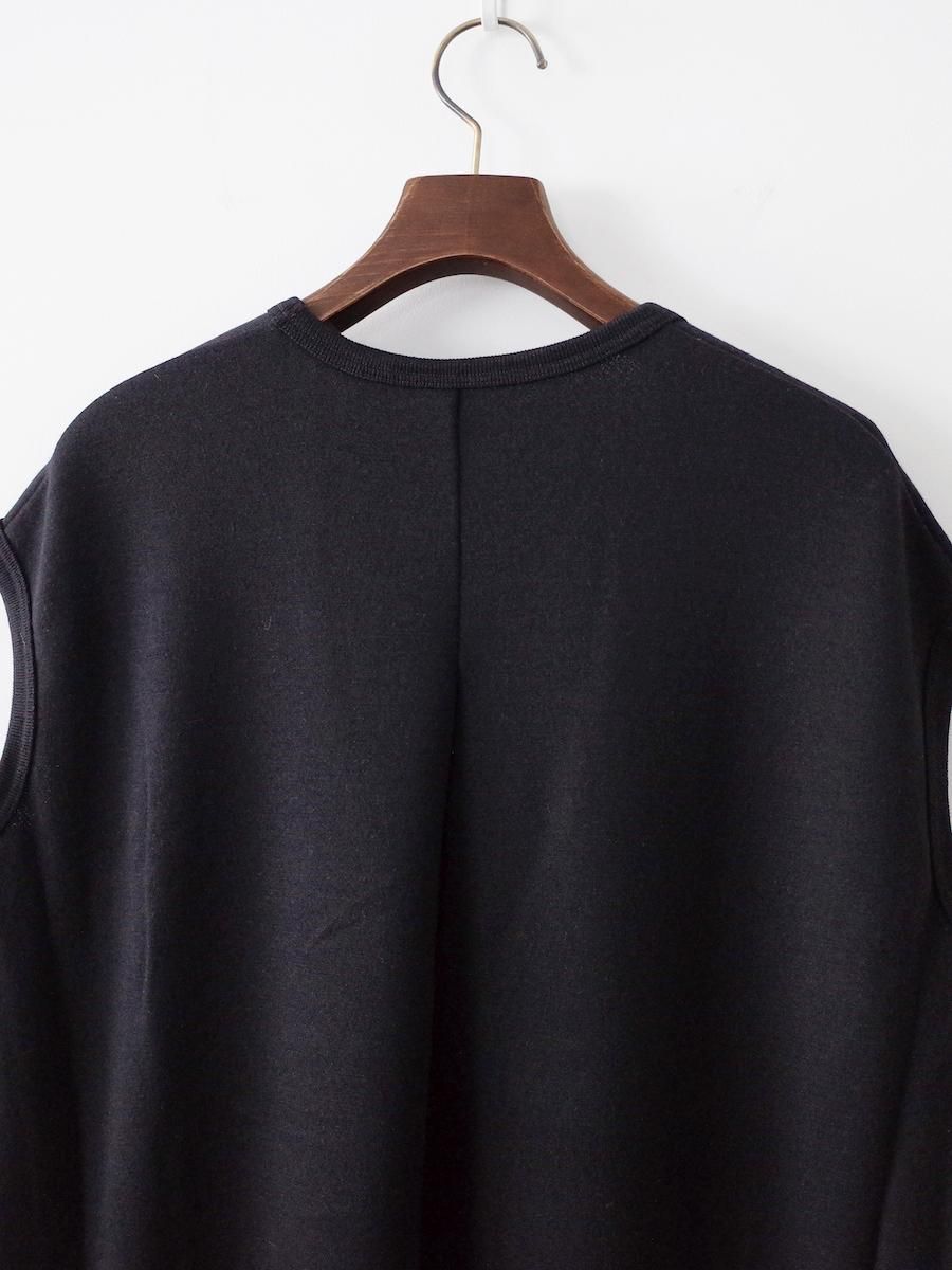 ゴーシュ スーパー120's 裏毛 Vネックワンピース ブラック