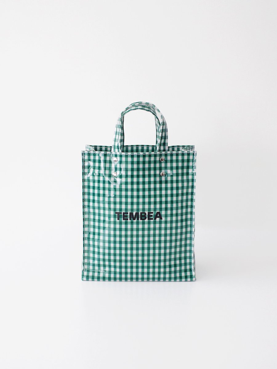 TEMBEA Paper Tote Small PVC Coating - Gingham Green
