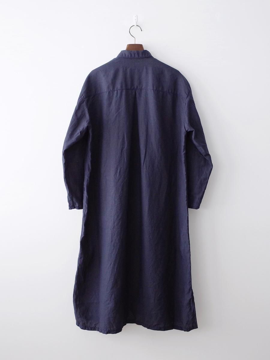 homspunネイビー ロングワンピース homspun リネンバイオ 長袖ワンピース ネイビー