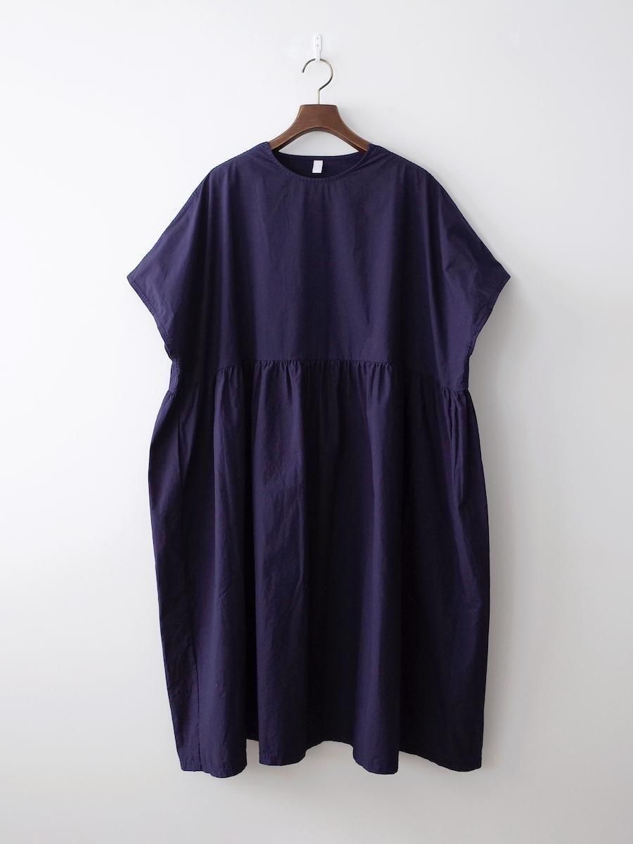 homspunネイビー ロングワンピース homspun 藍染 ワイドギャザー ロングワンピース ブルー homspun