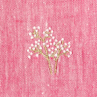 4月の花 / かすみ草刺繍リネンハンカチ