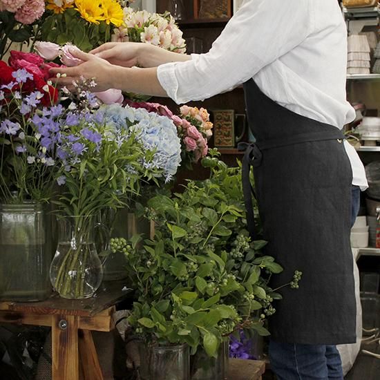 リネンムジエプロン / ベルギーリネン ブルーグレー | OLD-FASHIONED STORE