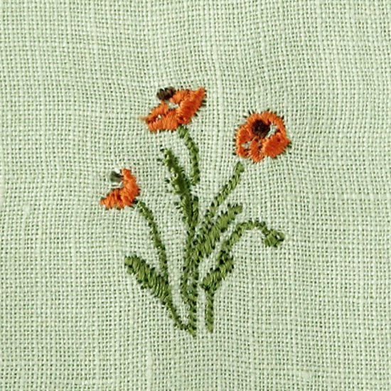 7月の花 / ポピー刺繍リネンハンカチ - swimmie ハンカチ - OLD