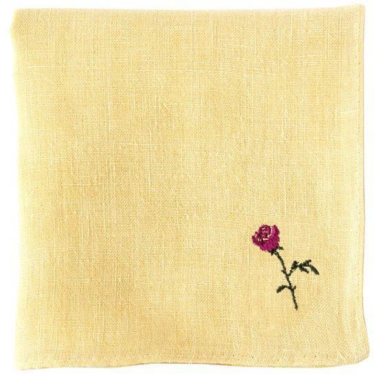 12月の花 バラ刺繍リネンハンカチ - swimmie ハンカチ - OLD