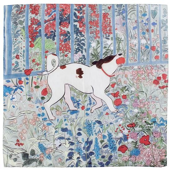 庭、ボール遊びの犬 - swimmie ハンカチ | OLD-FASHIONED STORE