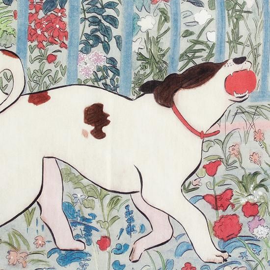 犬　絵 庭、ボール遊びの犬 - swimmie ハンカチ | OLD-FASHIONED STORE