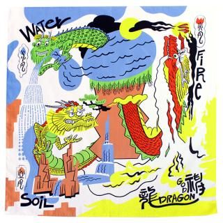 汕頭 ハンドメイド ハンカチ 龍と鳳凰 麻 ヴィンテージ 新品 箱入 2024