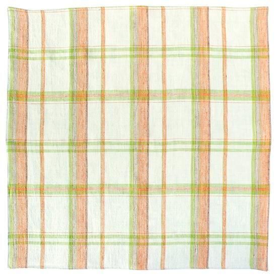グリーンオレンジマドラスチェックリネンハンカチ | H TOKYO ハンカチ