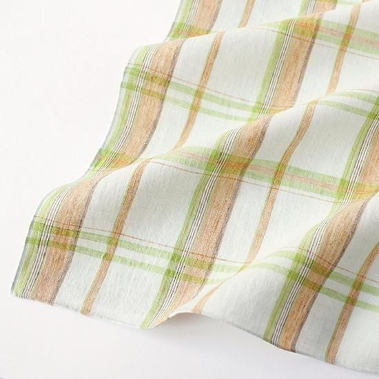 グリーンオレンジマドラスチェックリネンハンカチ | H TOKYO ハンカチ