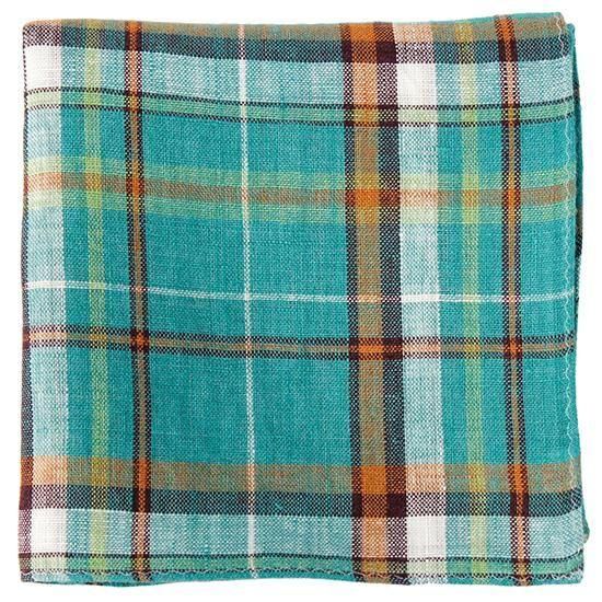ブルーグリーンノルマンディリネンチェックハンカチ | H TOKYO