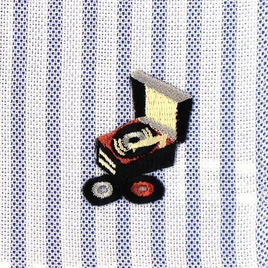 レコードプレイヤーワッペン付 / ブルーストライプハンカチ | H TOKYO