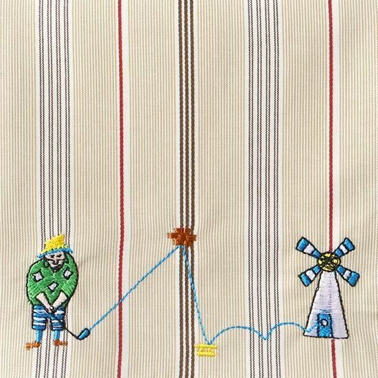 ゴルフ刺繍ハンカチ / ベージュマルチストライプ | H TOKYO ハンカチ