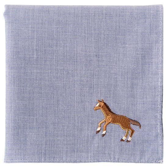 趣味の刺繍ハンカチ／馬 ネイビー無地 | H TOKYO ハンカチ | OLD