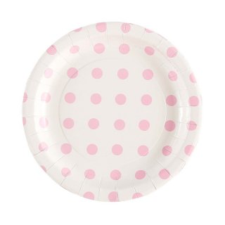 White with Pink Polka Dot Plates set of 12 