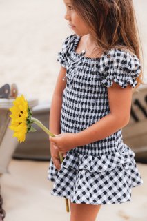  SALE 30%off // BABY DOLL GINGHAM DRESS with chouchou // Black
