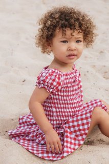  SALE 50% off // BABY DOLL GINGHAM DRESS with chouchou // Red 