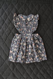  APRON DRESS （Indigo flower print - Corduroy） // 販売サイズ  2Y - 8Y　（送料無料）