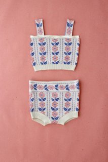  Blue pink flower jacquard shorty and tank top set