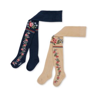  2PACK FLOWER JACQUARD TIGHTS // NAVY AND CREME