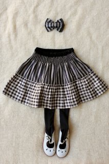  SKIRT AND HAIR BOW BARRETTE // black/gold lurex stripe and gingham // 販売サイズ  2Y-10Y