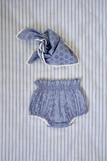  BABY SET: REVERSIBLE BLOOMER+SCARF 50*50 Blue broderie anglaise cotton voile