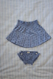  SET PLEATED SKIRT + PANTY Blue broderie anglaise organic voile