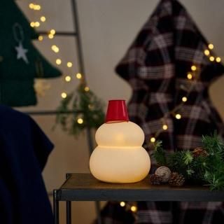 【shesay】鏡餅のオブジェとしても使える半磁器のLEDライト 雪だるま スモール